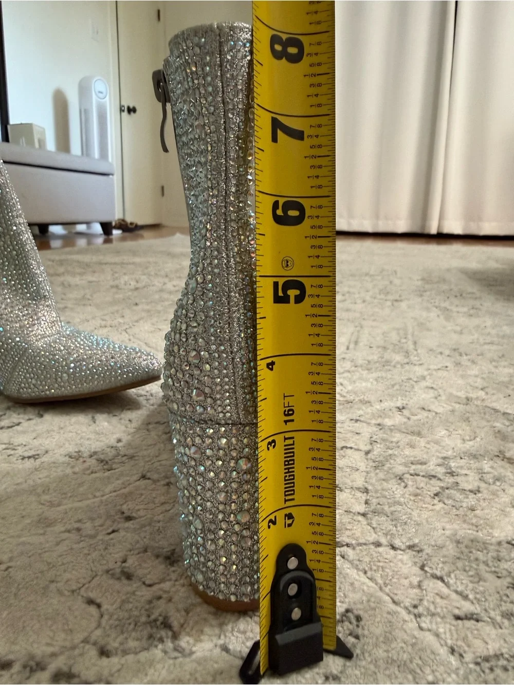 Women’s Sparkly Silver Rhinestone Ankle Boots Block Heel Pointed Toe